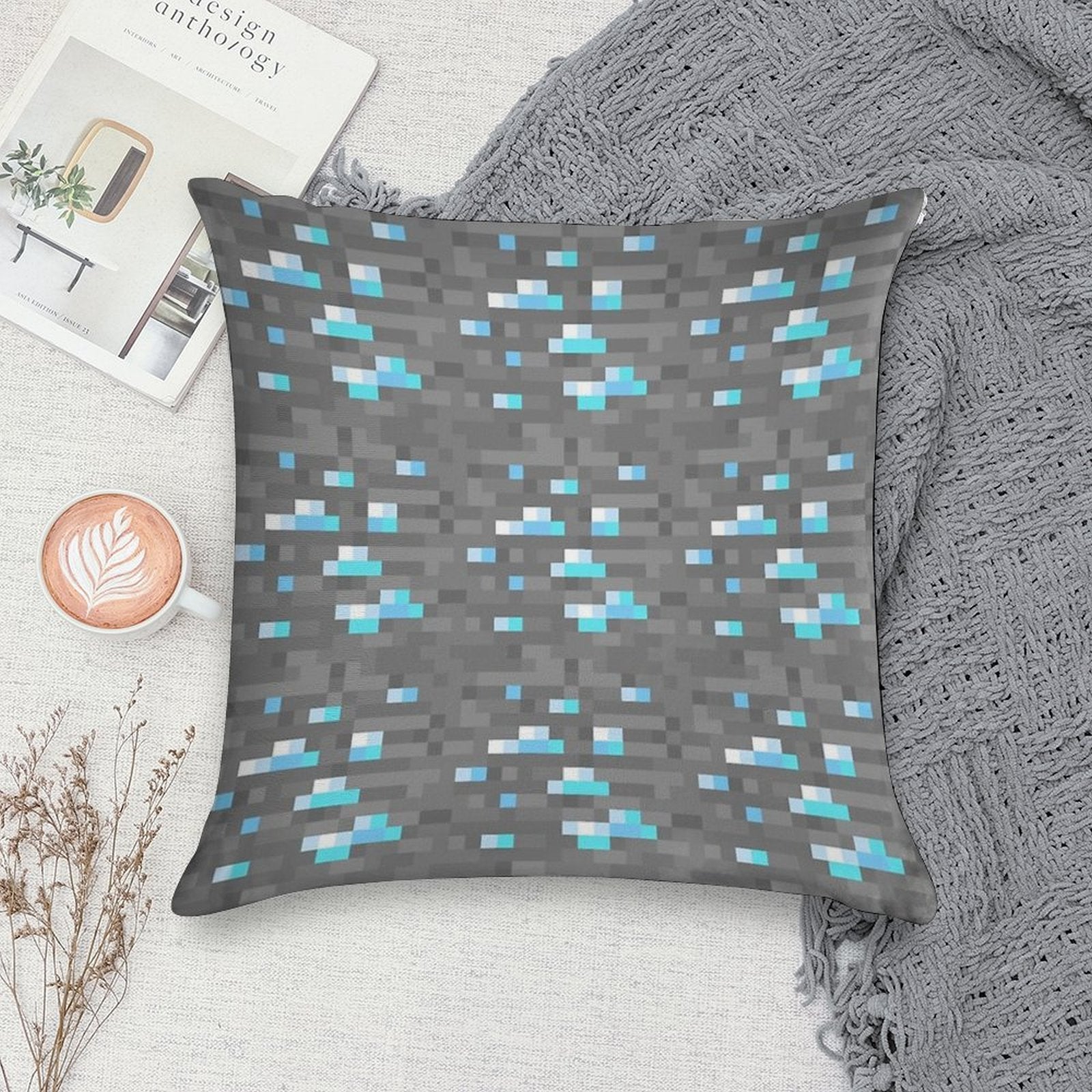 Minecraft Diamond Block Funny Meme Pixel Art Soft Bedroom Essential Throw Pillow