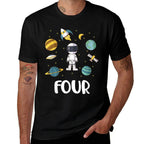 Outer Space 4 Year Old 4th Birthday Party Astronaut Planet  Trendy Pattern T-Shirt