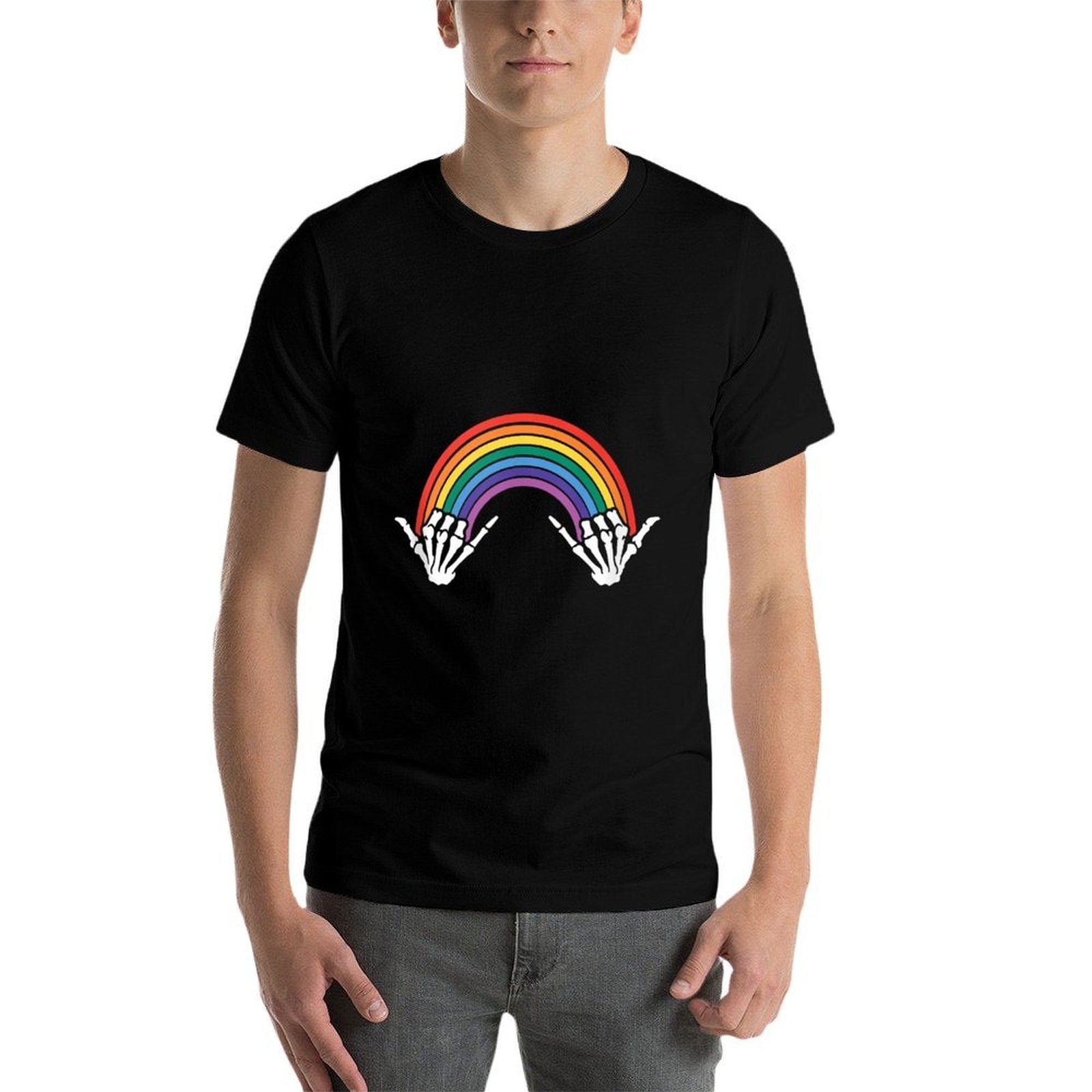 Gothic Rainbow Pride Skeleton Hands Art Colorful Bones LGBTQ  Breathable T-Shirt