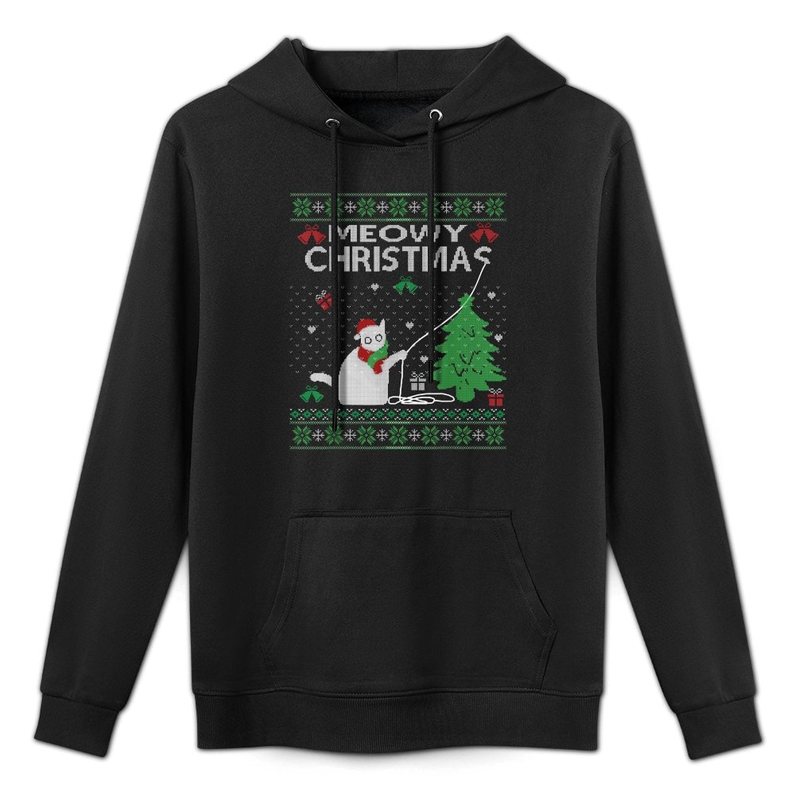 Funny Meowy Christmas Cats Xmas Cute Cat Lover Ugly Sweater Easy Care Hoodie