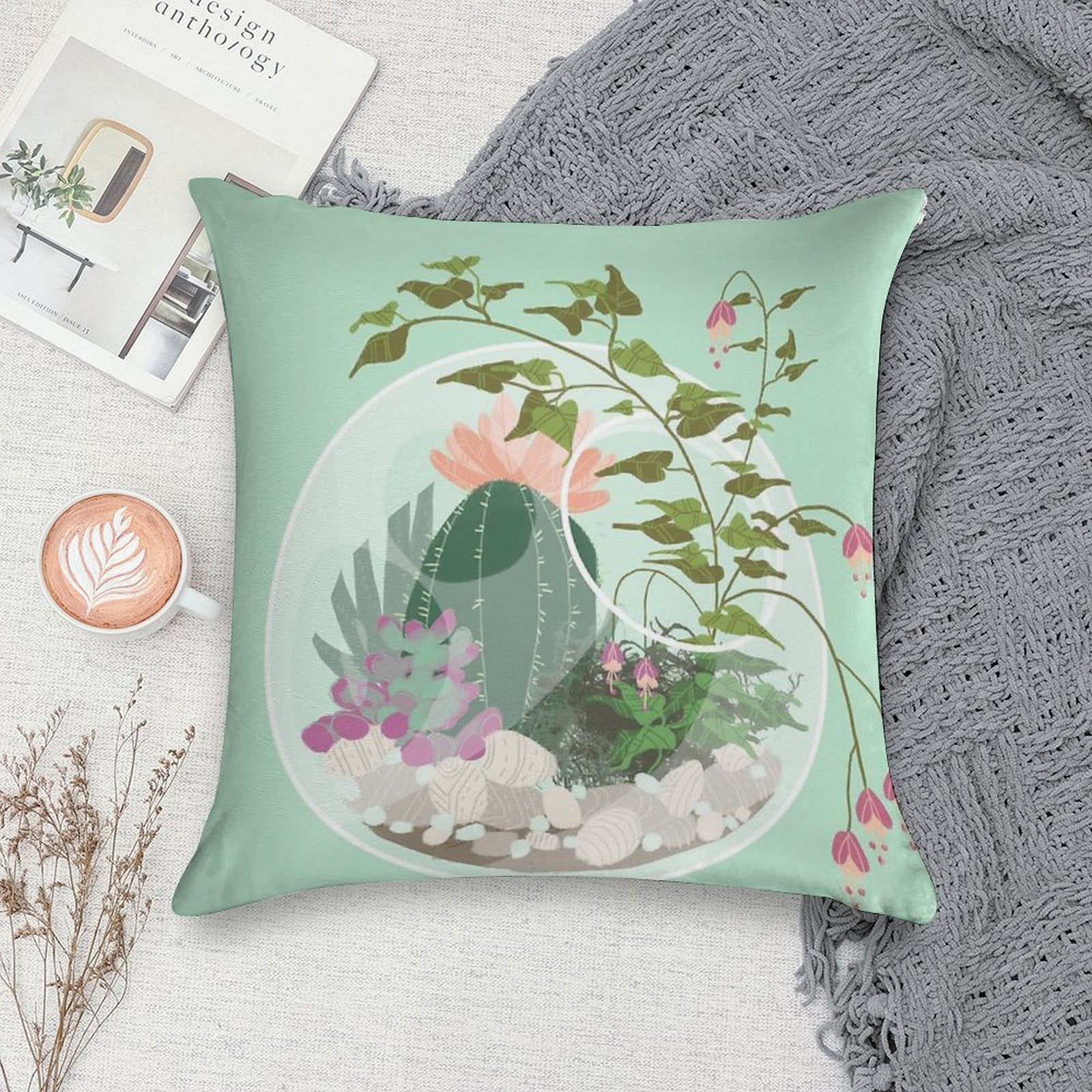 Round Terrarium Soft Home Decor Throw Pillow