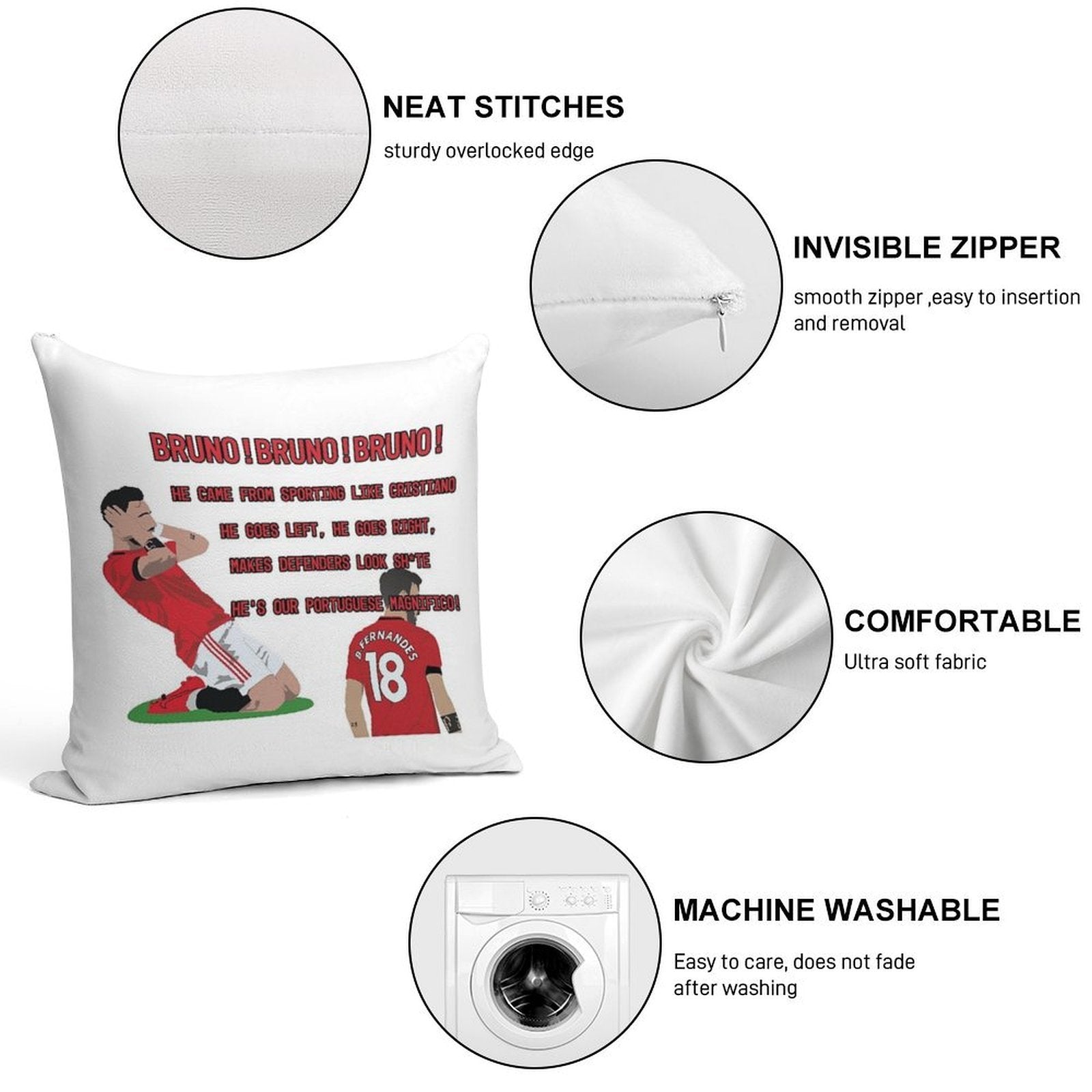 Bruno Fernandes Song Chant MUFC Soft Gift Ready Throw Pillow