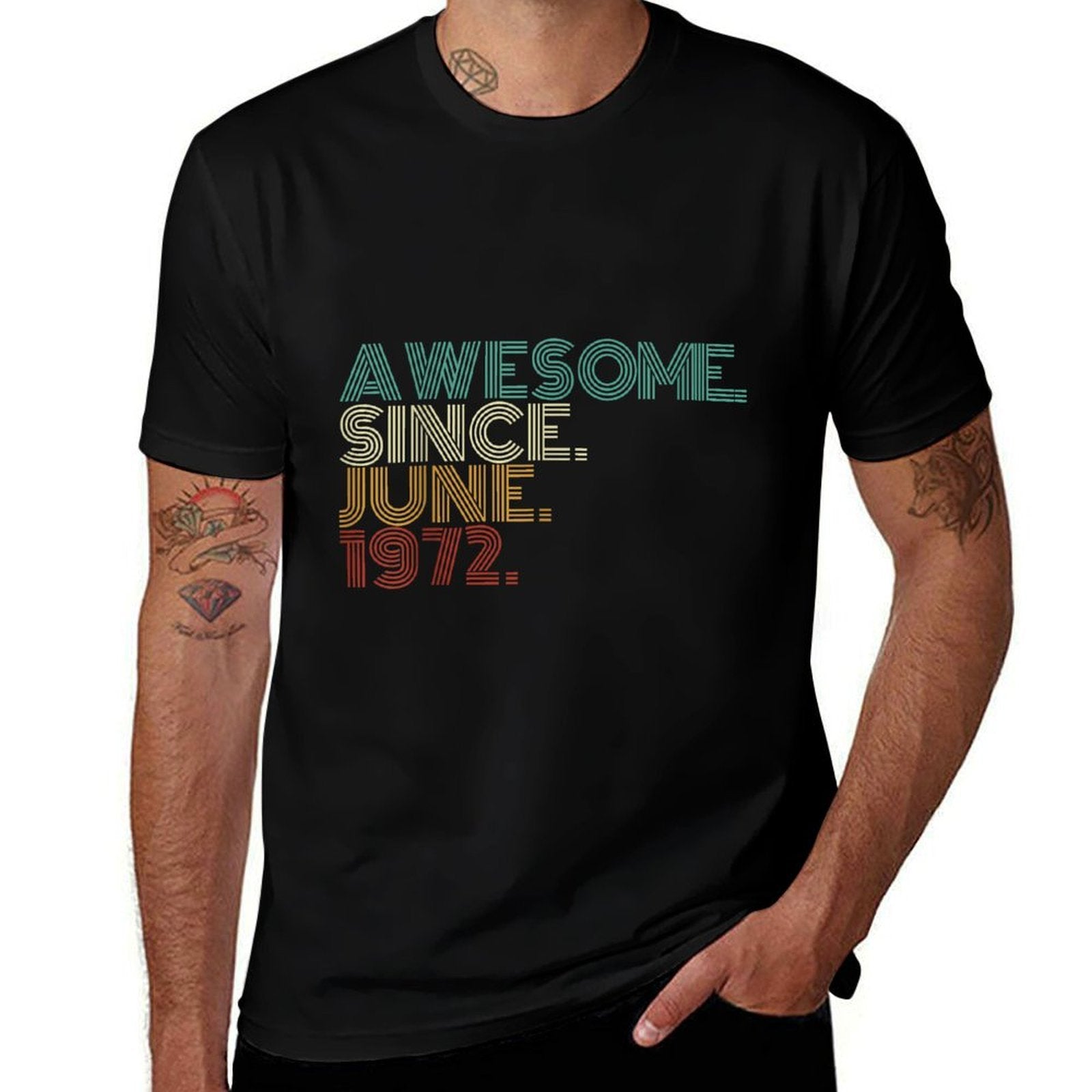 53 Years Old Awesome Since June 1972 53rd Birthday  Rolled Sleeves T-Shirt
