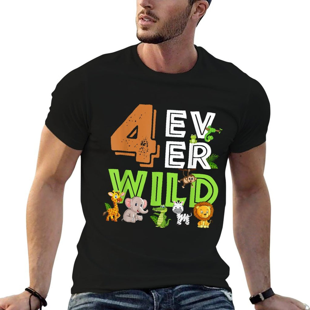 4 Ever Wild Birthday Decorations Boy Zoo 4th Birthday Party  Ribbed Collar T-Shirt