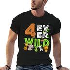 4 Ever Wild Birthday Decorations Boy Zoo 4th Birthday Party  Ribbed Collar T-Shirt