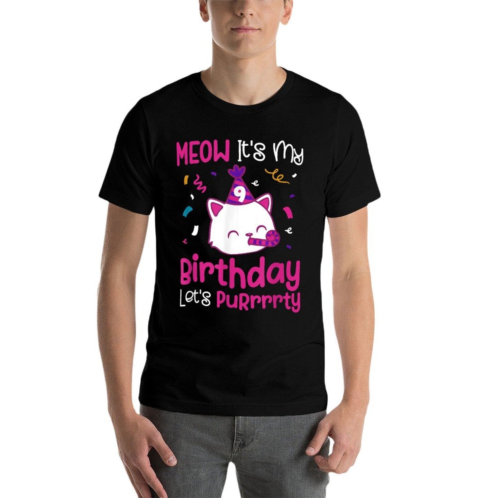 9th Cat Birthday Party Nine Year Old Girl Kitten Birthday  Polyester Blend T-Shirt