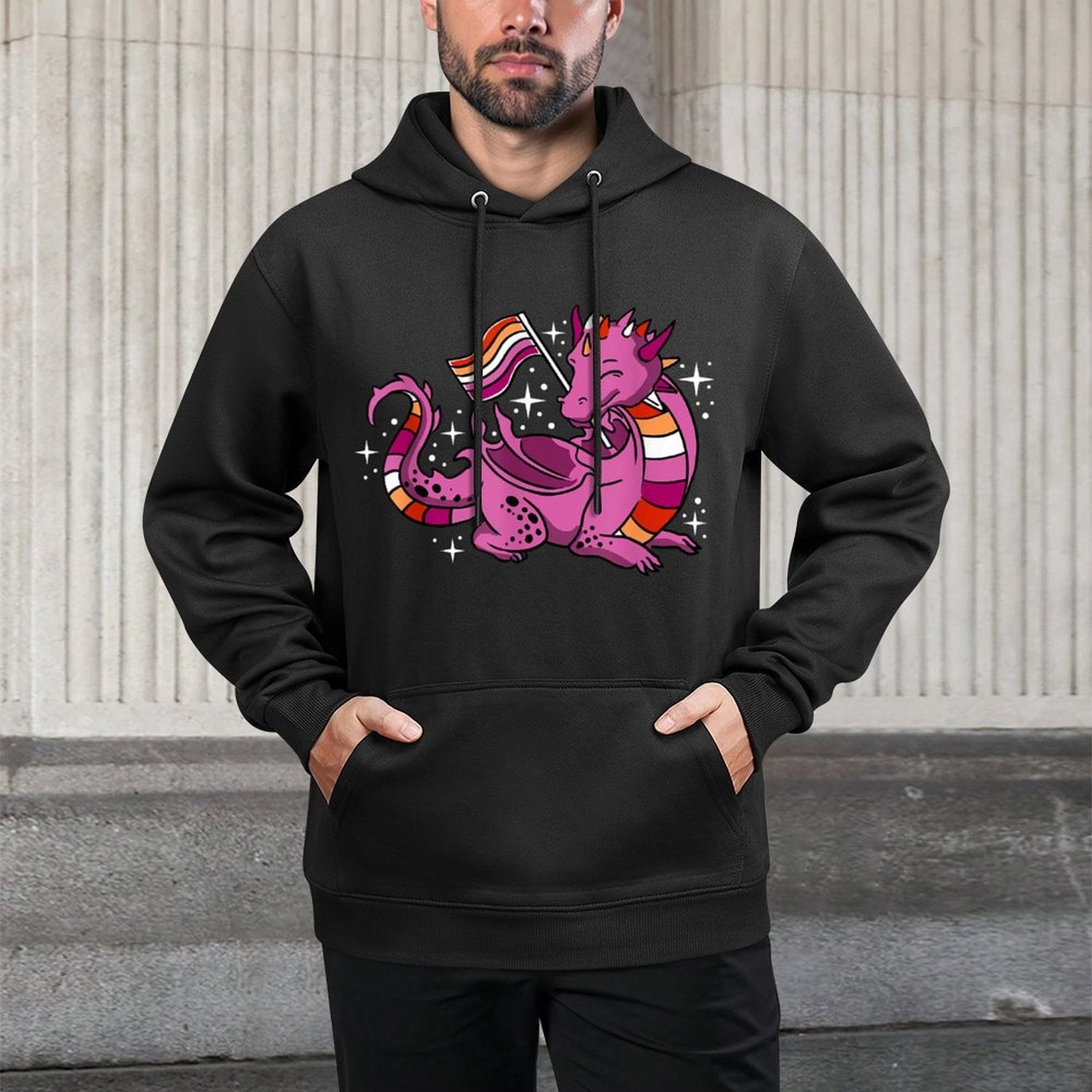 Lesbian Dragon Orange Pink Lesbian Pride Cotton-Polyester Blend Hoodie