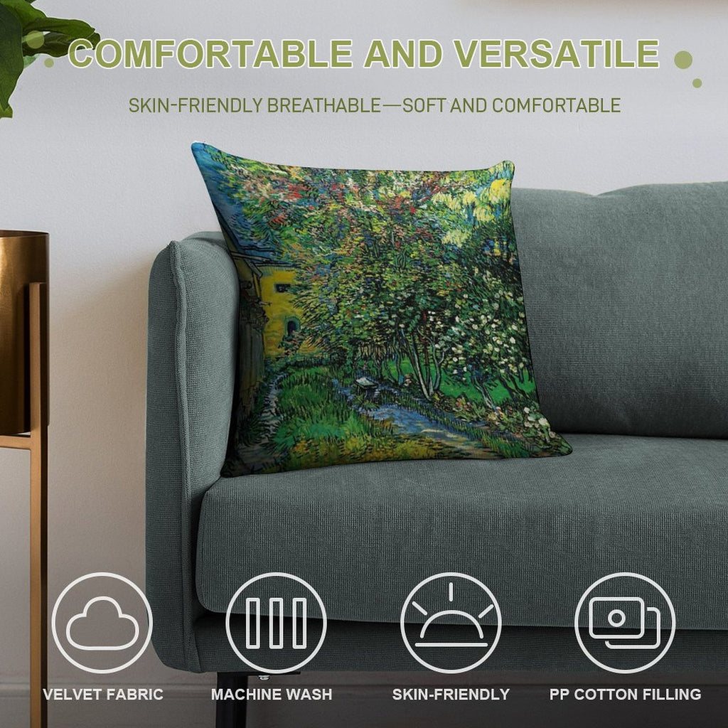 Vincent Van Gogh The Garden of The Asylum at Saint Remy Saint-Rémy Soft Reinforced Edging Throw Pillow