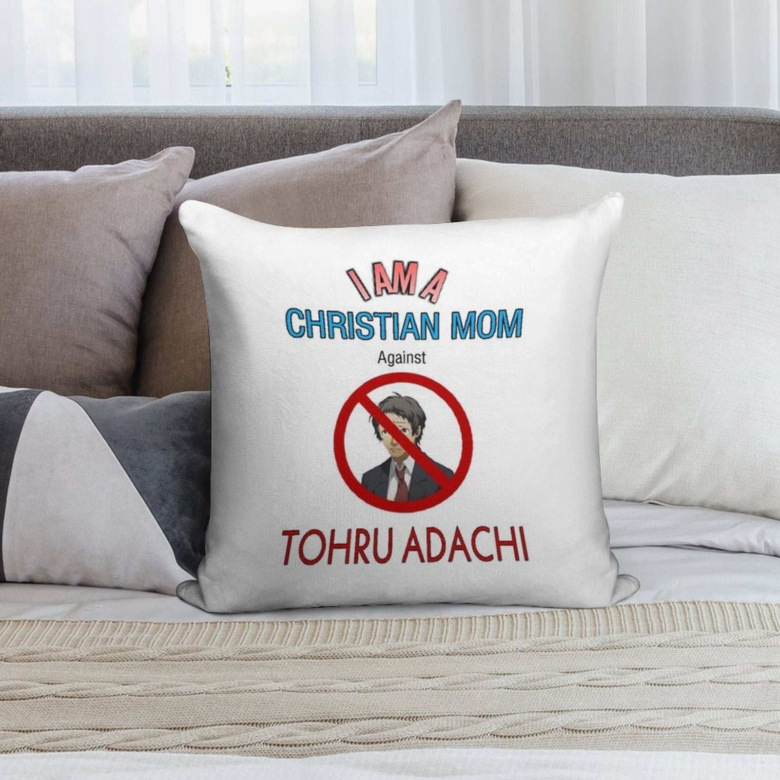 Christian Moms Against Tohru Adachi Soft Shrink-Resistant Throw Pillow