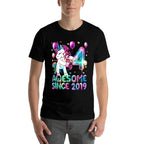 4 Years Old Unicorn Flossing 4th Birthday Girl Unicorn Party  Easy-care T-Shirt