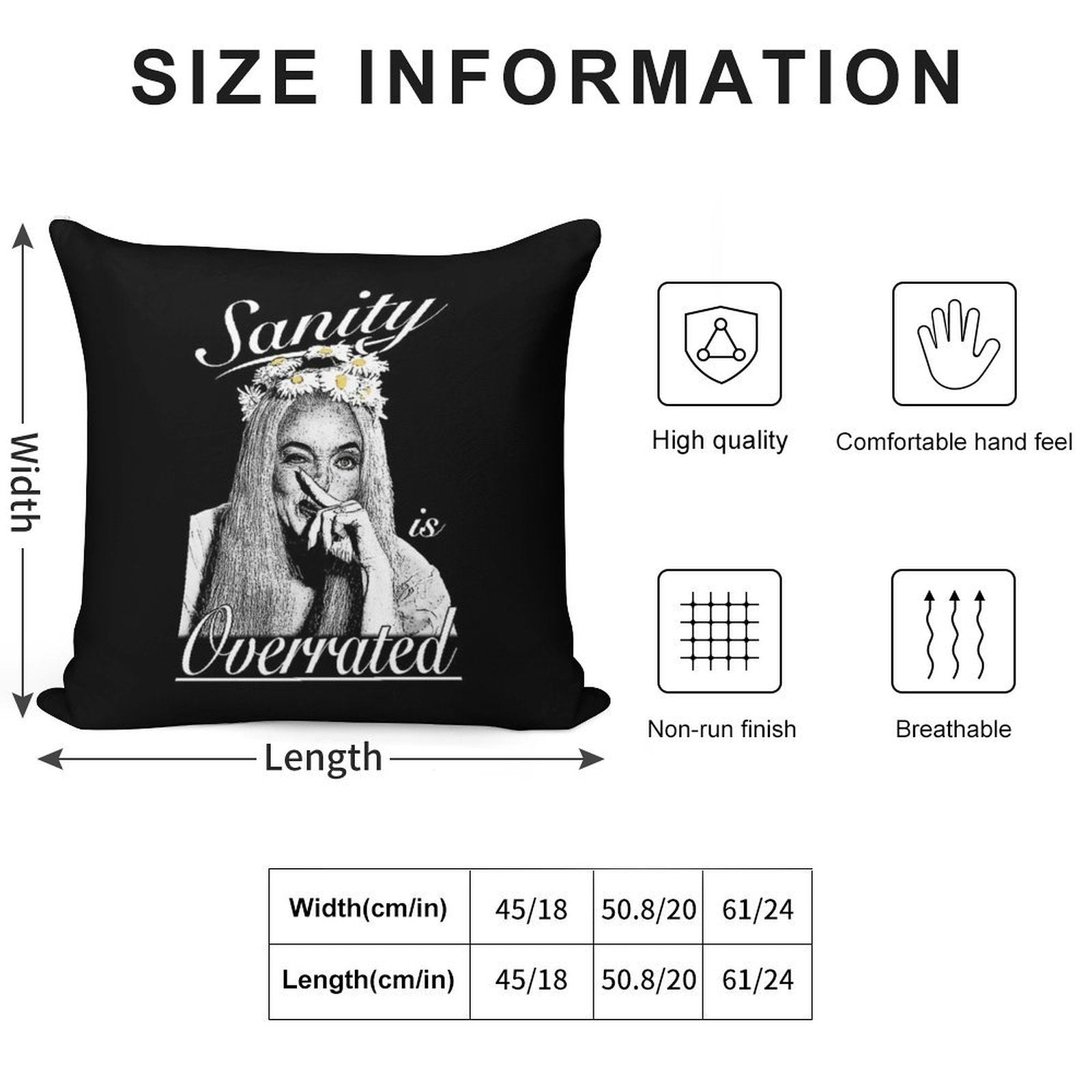 Ophelia- Sanity Is Overrated (B&W) Soft Multiple Sizes Throw Pillow