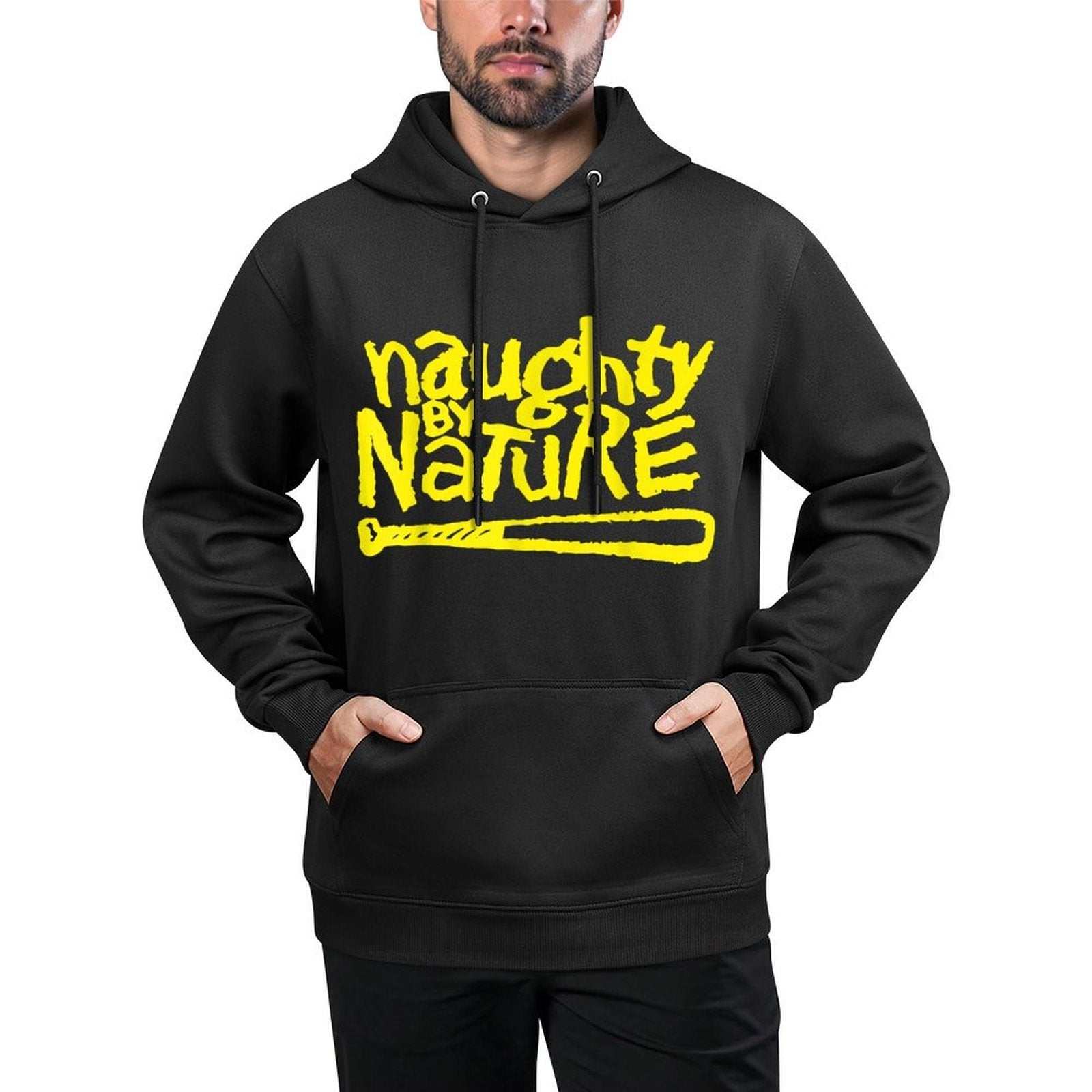 Naughty By Nature – Yellow Logo Black Shape Retention Hoodie