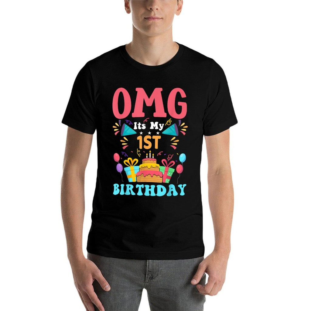 1 Year Old Birthday Party Gift Omg Happy 1st Birthday  Trendy Pattern T-Shirt