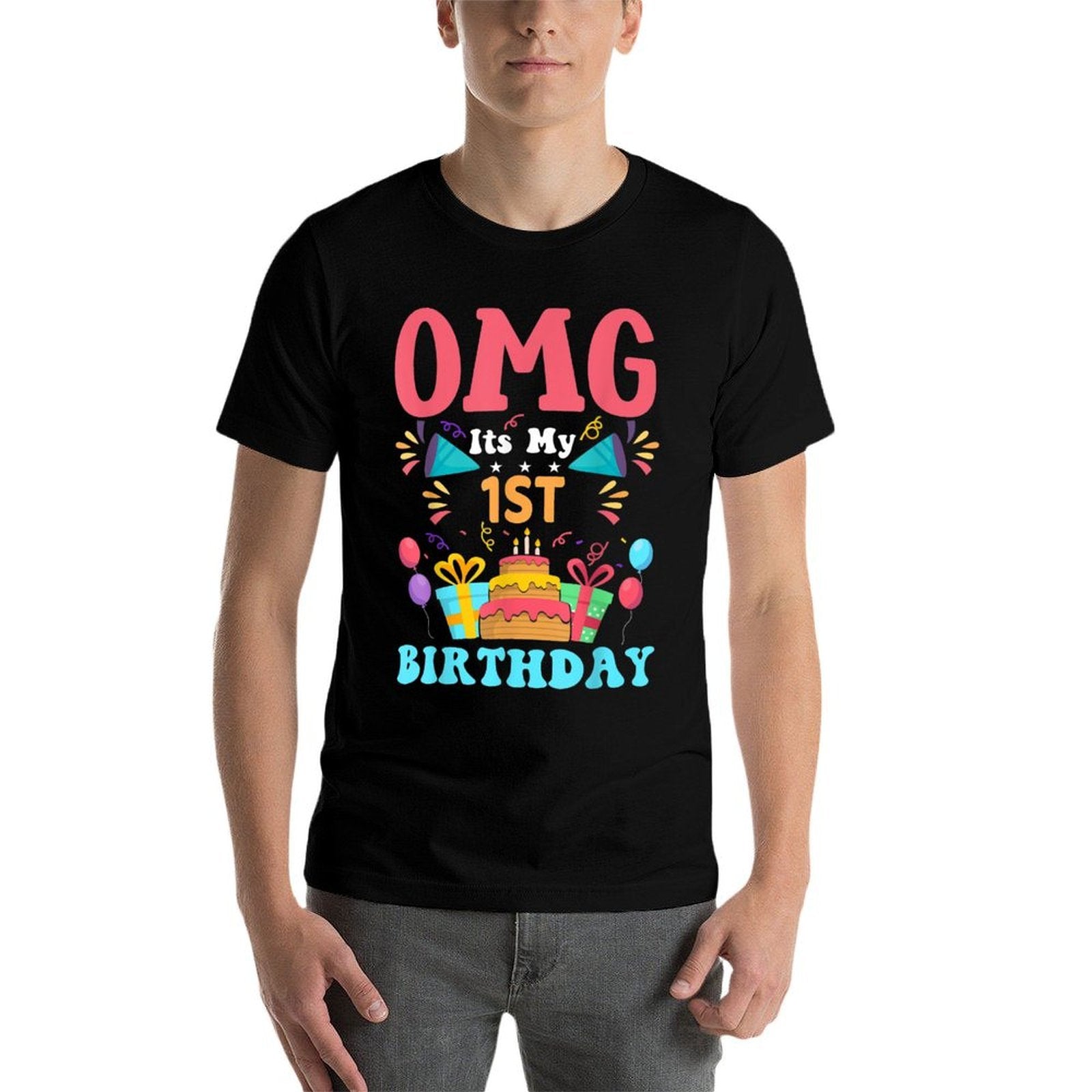 1 Year Old Birthday Party Gift Omg Happy 1st Birthday  Trendy Pattern T-Shirt