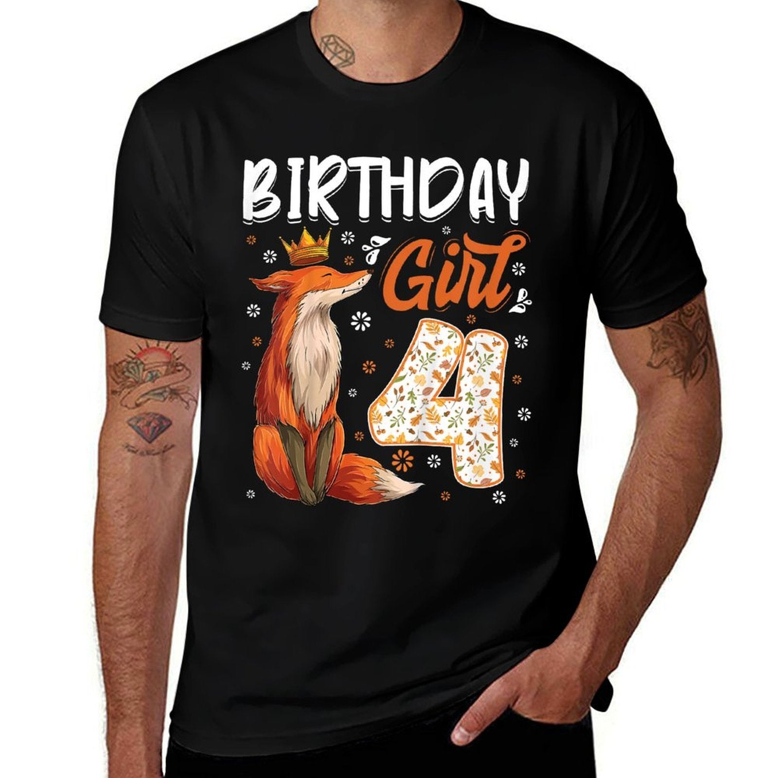 Kids Fox Animal Lovers 4th Birthday Girl Fox B-day 4 Year Old  Moisture-wicking T-Shirt