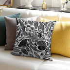 Mixed Leaves, Lino Cut Printed Nature Inspired Hand Printed Pattern Soft Washable Throw Pillow