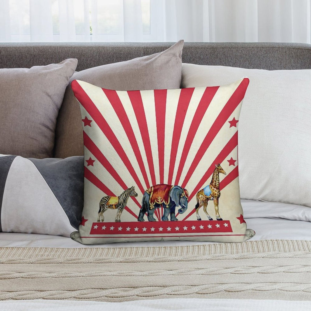 Vintage Circus Animals Soft Hidden Zipper Throw Pillow
