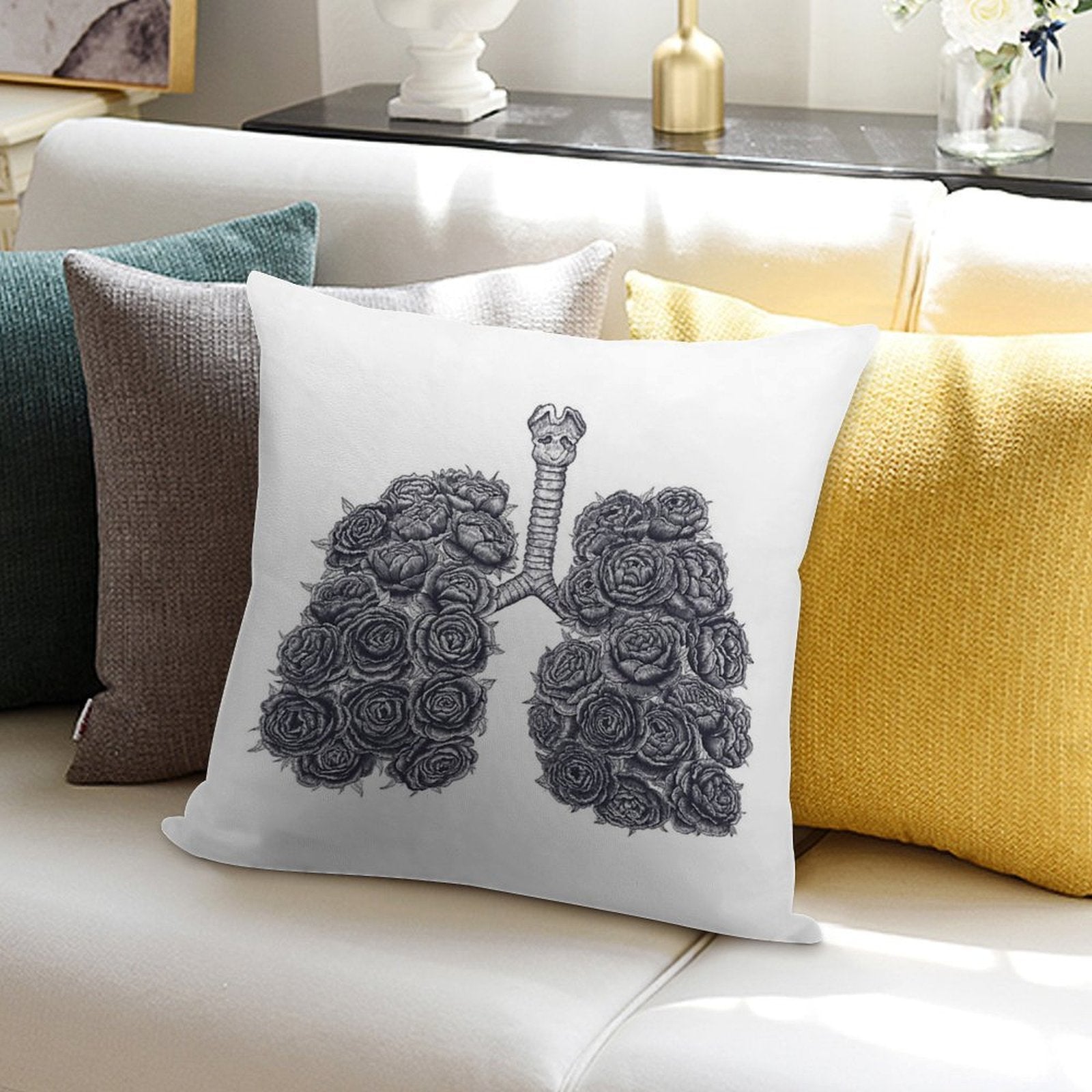 Lungs with Peonies Soft Skin-Friendly Throw Pillow
