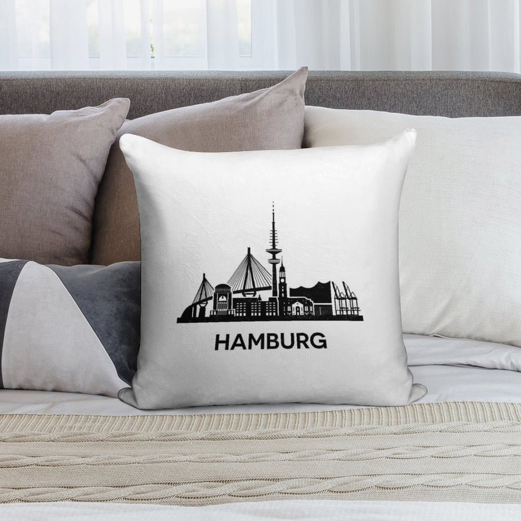 Detailed Hamburg Skyline Silhouette Black Soft Shrink-Resistant Throw Pillow