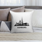 Detailed Hamburg Skyline Silhouette Black Soft Shrink-Resistant Throw Pillow