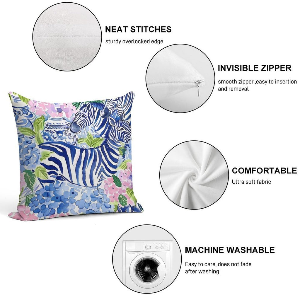 Hydrangea in Chinoiserie Jars And Blue Zebras Soft Ultra-Soft Texture Throw Pillow