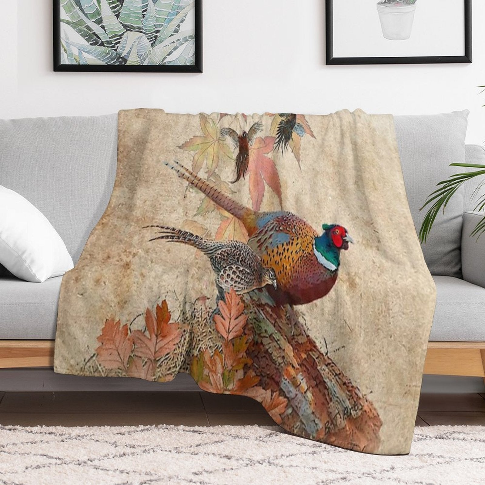 Common Pheasant Wrinkle-free Throw Blanket