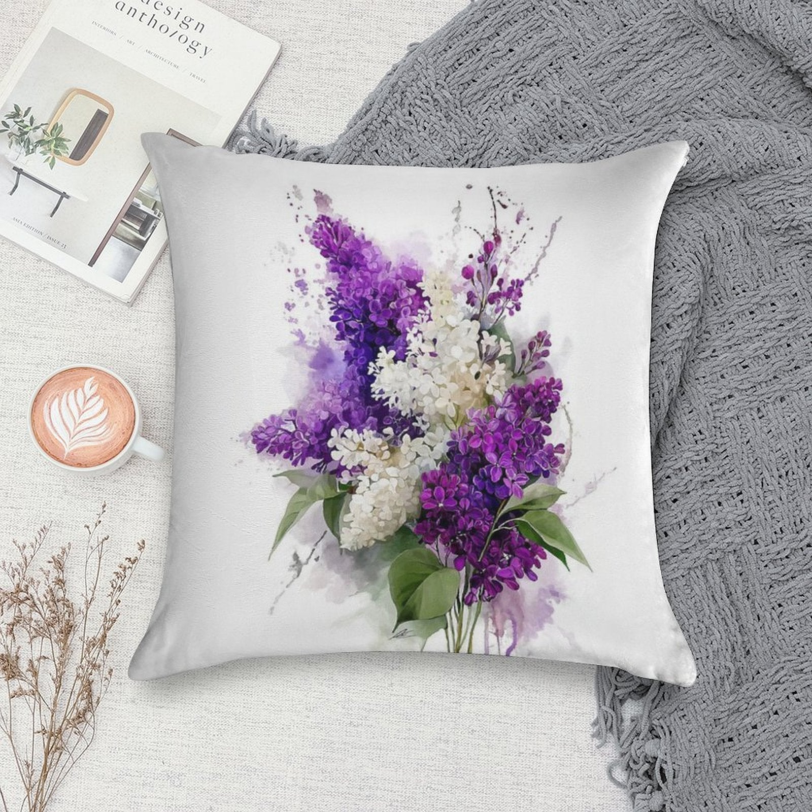 Watercolor Lilacs Soft Hidden Zipper Throw Pillow