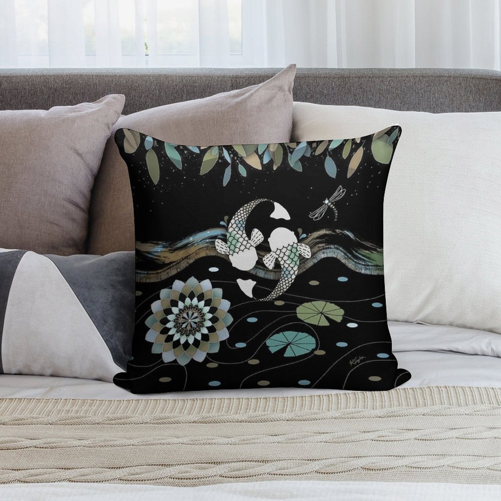 Lucky Koi Mandala Soft Multiple Sizes Throw Pillow