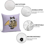 French Horn Tuxedo Cat Soft Easy Maintenance Throw Pillow