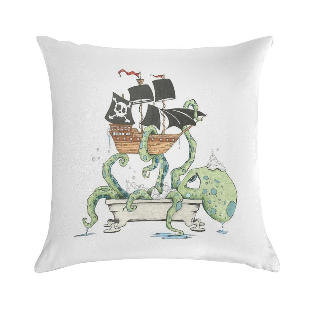 Kraken in The Tub Soft Durable Construction Throw Pillow