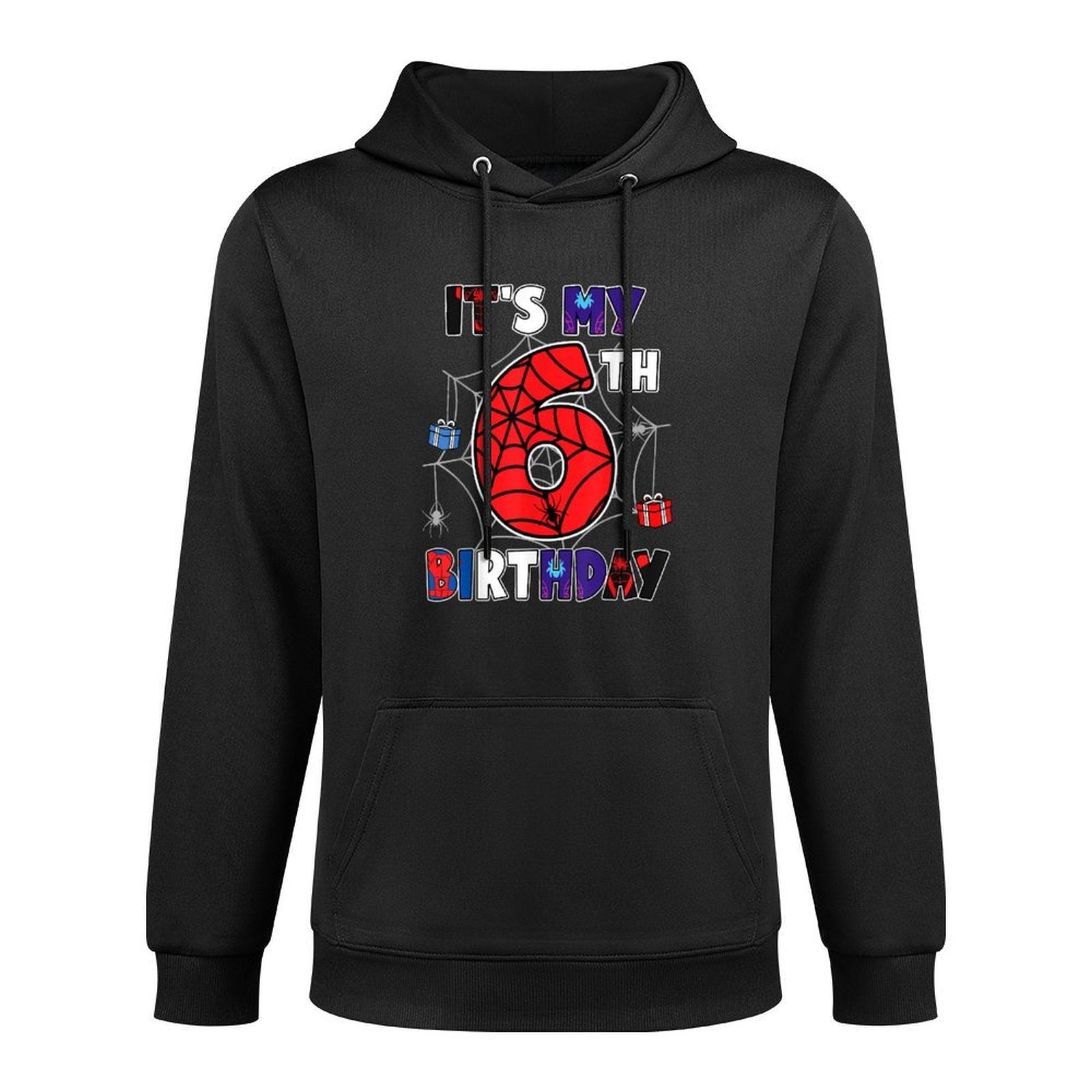 Kids It's My 6th Birthday Spider Theme Party 6 Year Old Machine Washable Hoodie