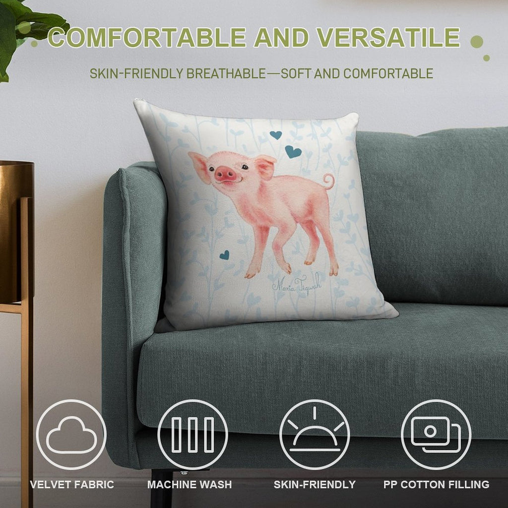 Cute Piglet by Maria Tiqwah Soft Decorative Cover Throw Pillow