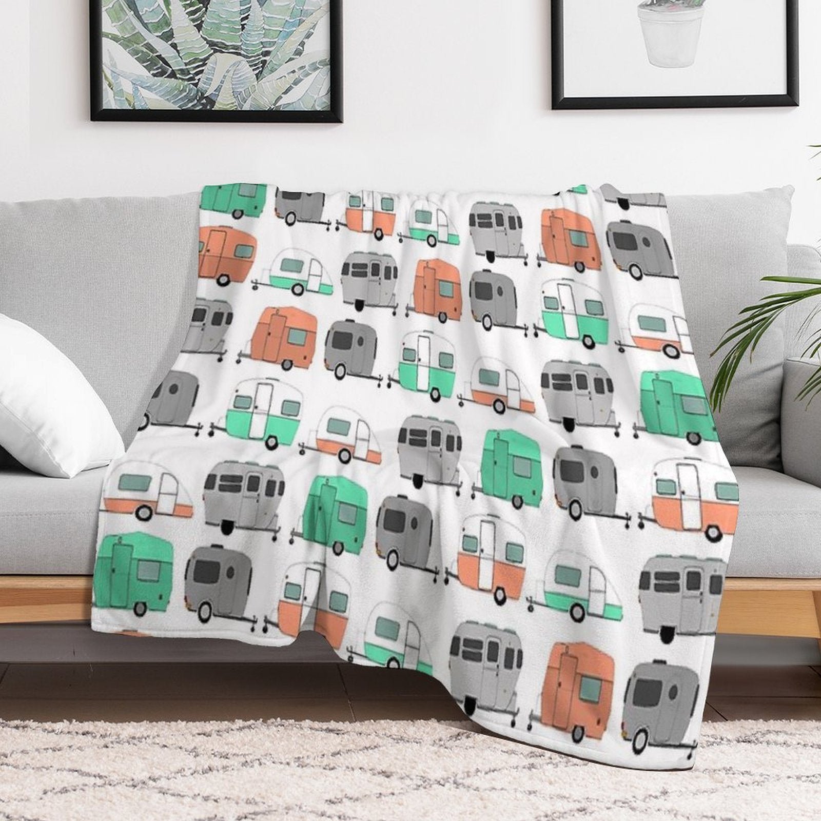 Vintage Caravan Pattern Velvety-soft Throw Blanket