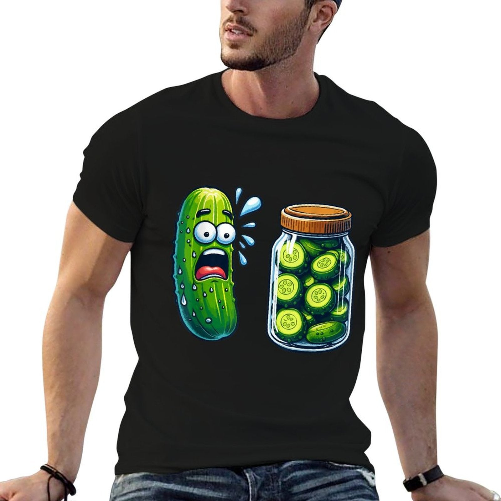 Funny Pickle Surprise A Cucumber And A Jar Of Sliced Pickles  Moisture-wicking T-Shirt