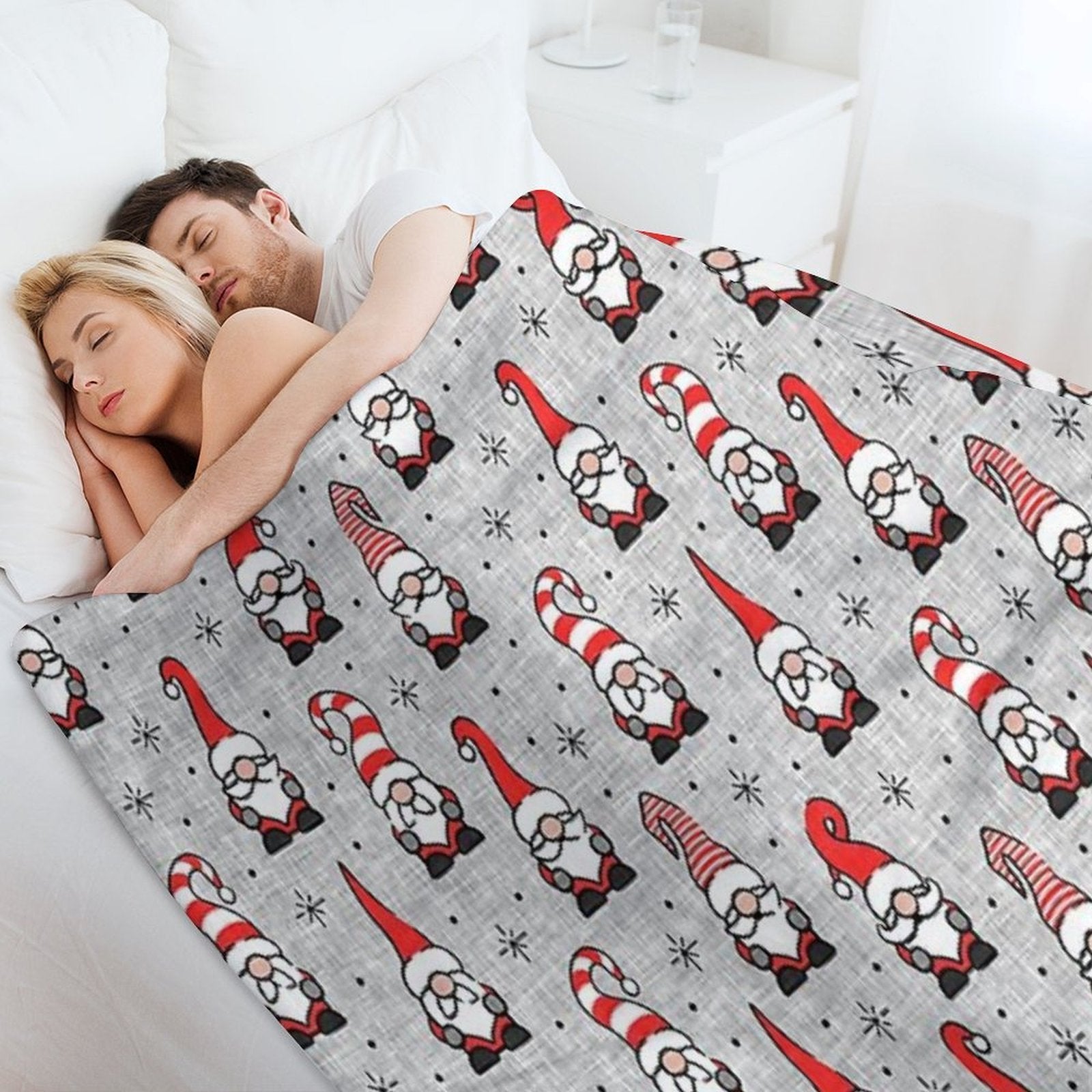 Christmas Gnomes - Grey Velvety-soft Throw Blanket