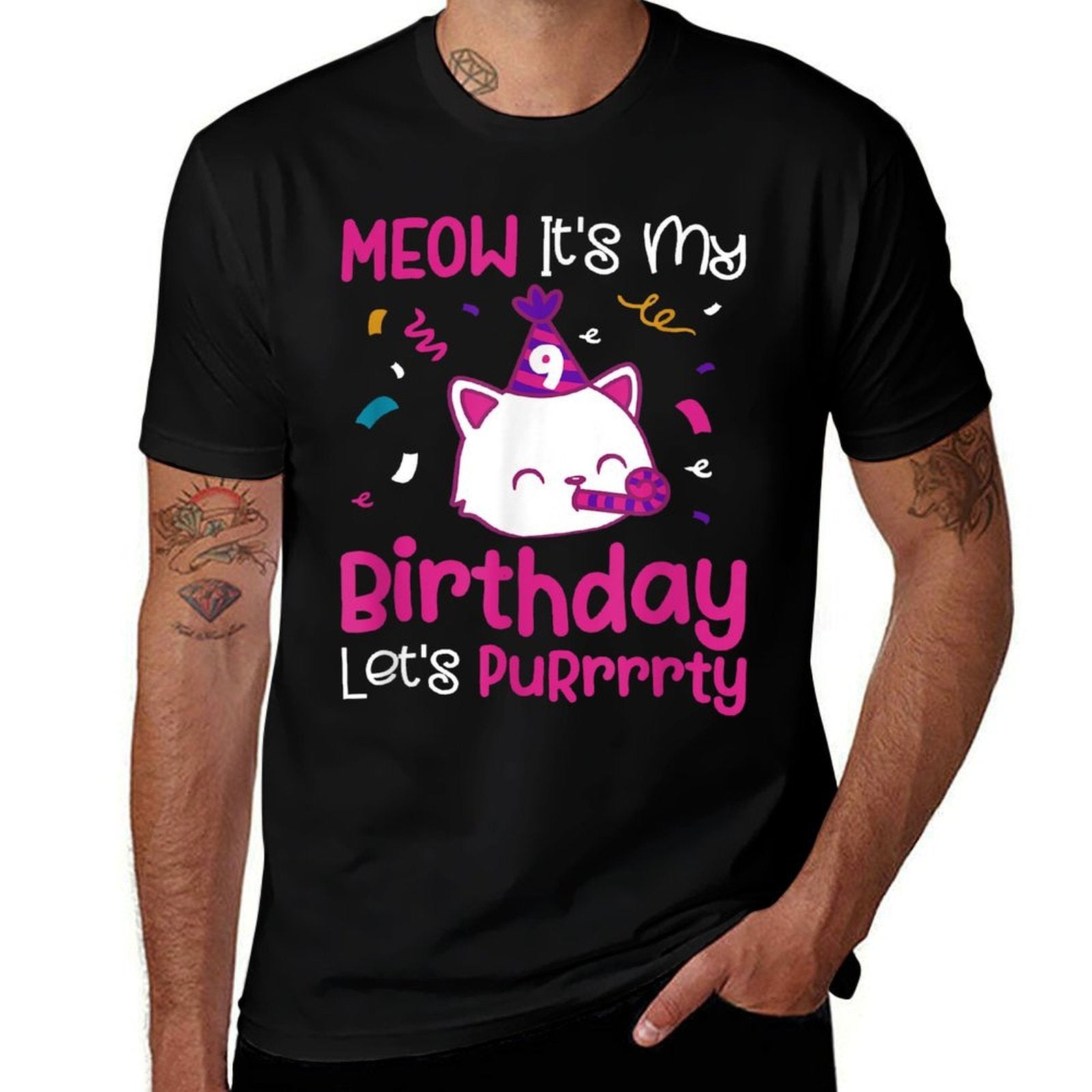 9th Cat Birthday Party Nine Year Old Girl Kitten Birthday  Polyester Blend T-Shirt
