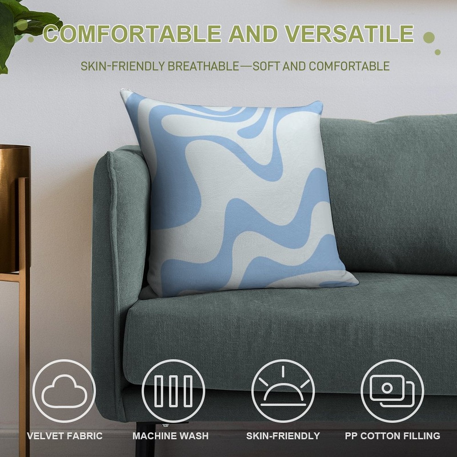 Retro Liquid Swirl Abstract Pattern 3 in Powder Blue Soft Gift Ready Throw Pillow