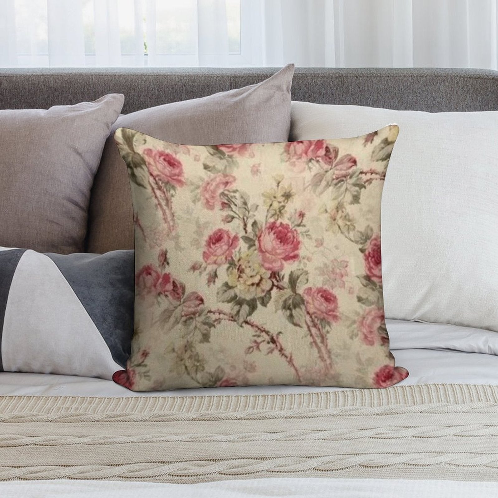 Vintage Roses Floral Print Soft Shrink-Resistant Throw Pillow