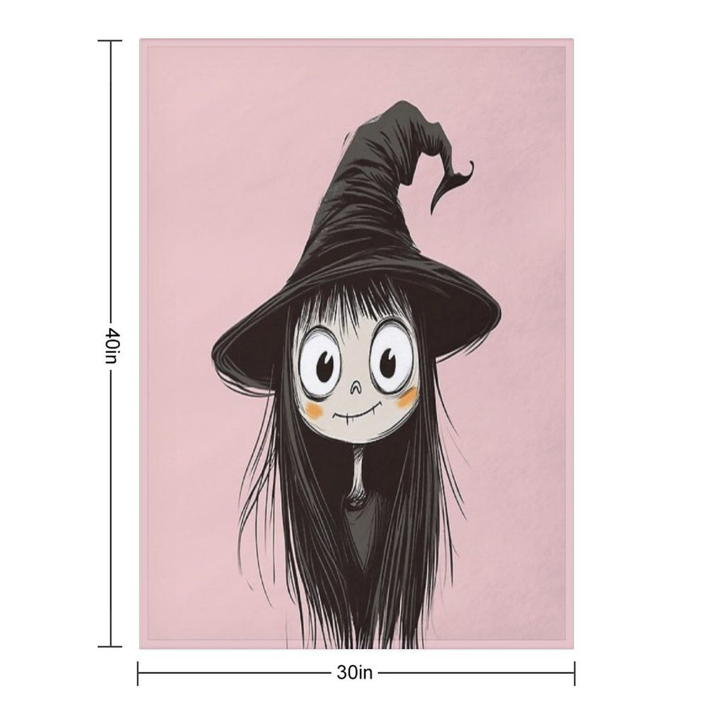 Spooky-Cute Witch in Sketch Style – Big Witch Hat & Big Eyes Travel-friendly Throw Blanket