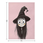 Spooky-Cute Witch in Sketch Style – Big Witch Hat & Big Eyes Travel-friendly Throw Blanket