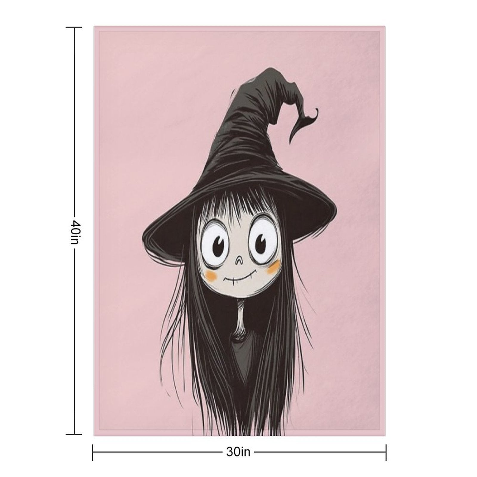 Spooky-Cute Witch in Sketch Style – Big Witch Hat & Big Eyes Travel-friendly Throw Blanket