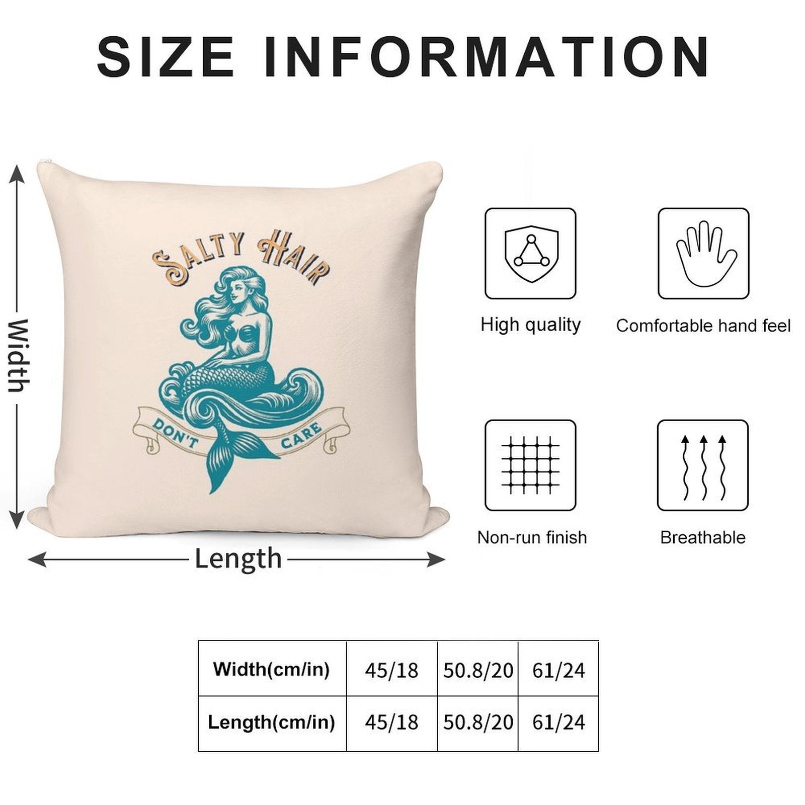 Salty Hair. Don’t Care. Mermaid Summer Design Soft High-Density Material Throw Pillow