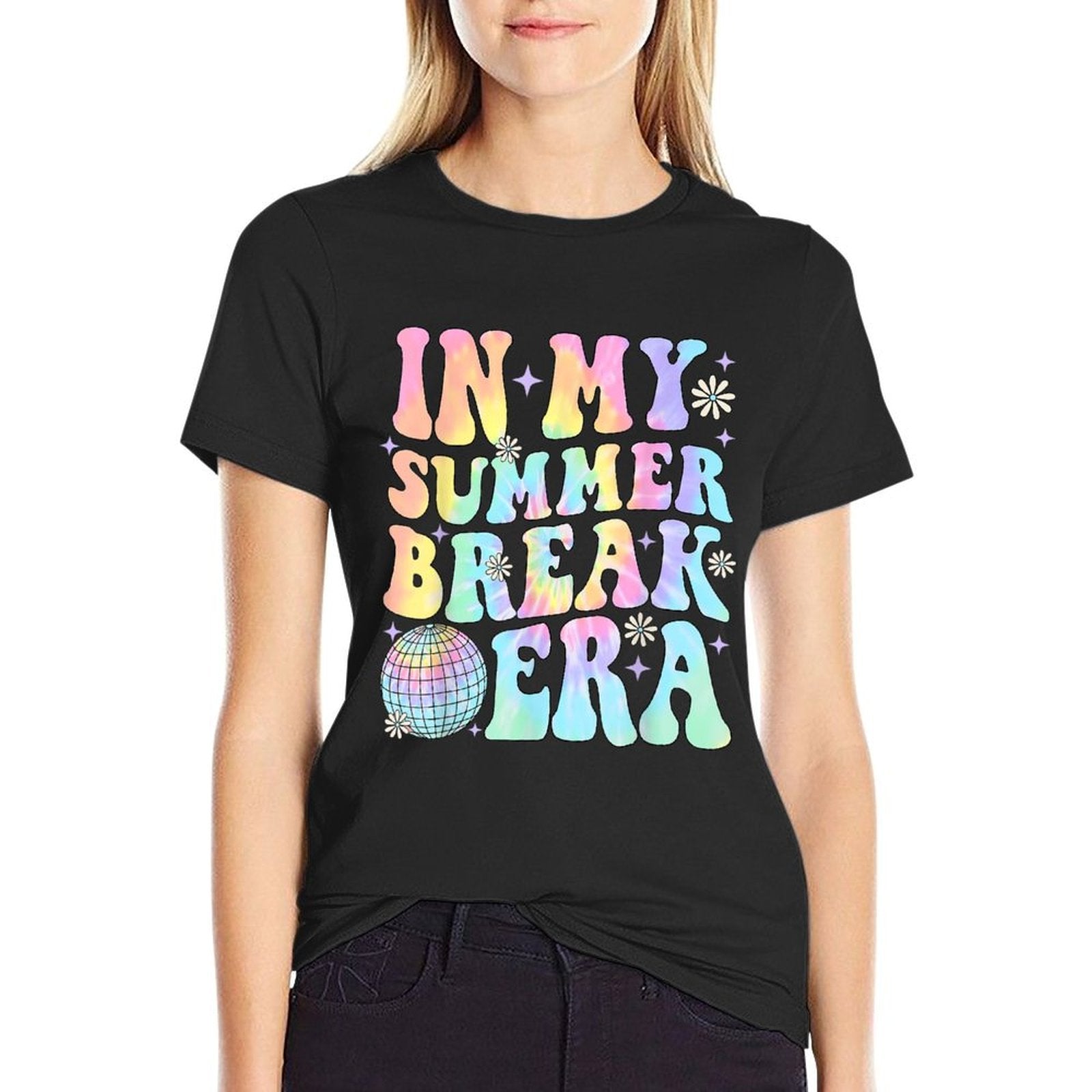 In My Summer Break Era Teacher Summer Break Vacation Groovy  Cotton T-Shirt
