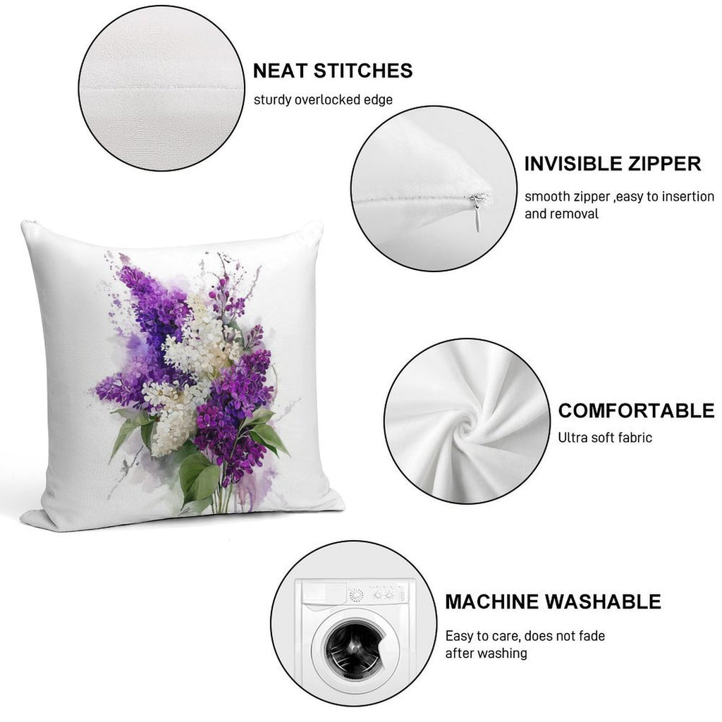 Watercolor Lilacs Soft Hidden Zipper Throw Pillow