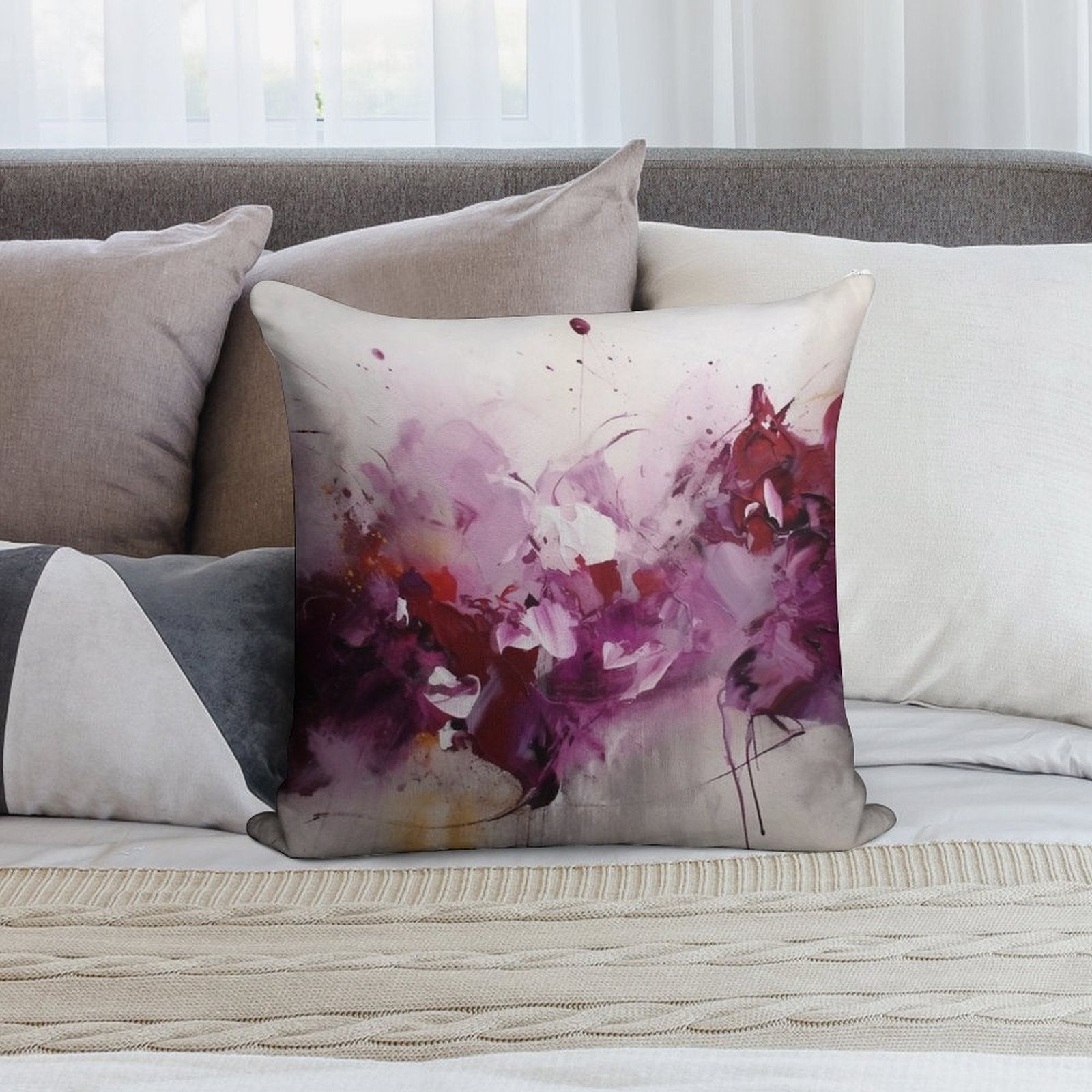 Magenta Abstract Art Canvas Print Soft Warmth Comfort Throw Pillow