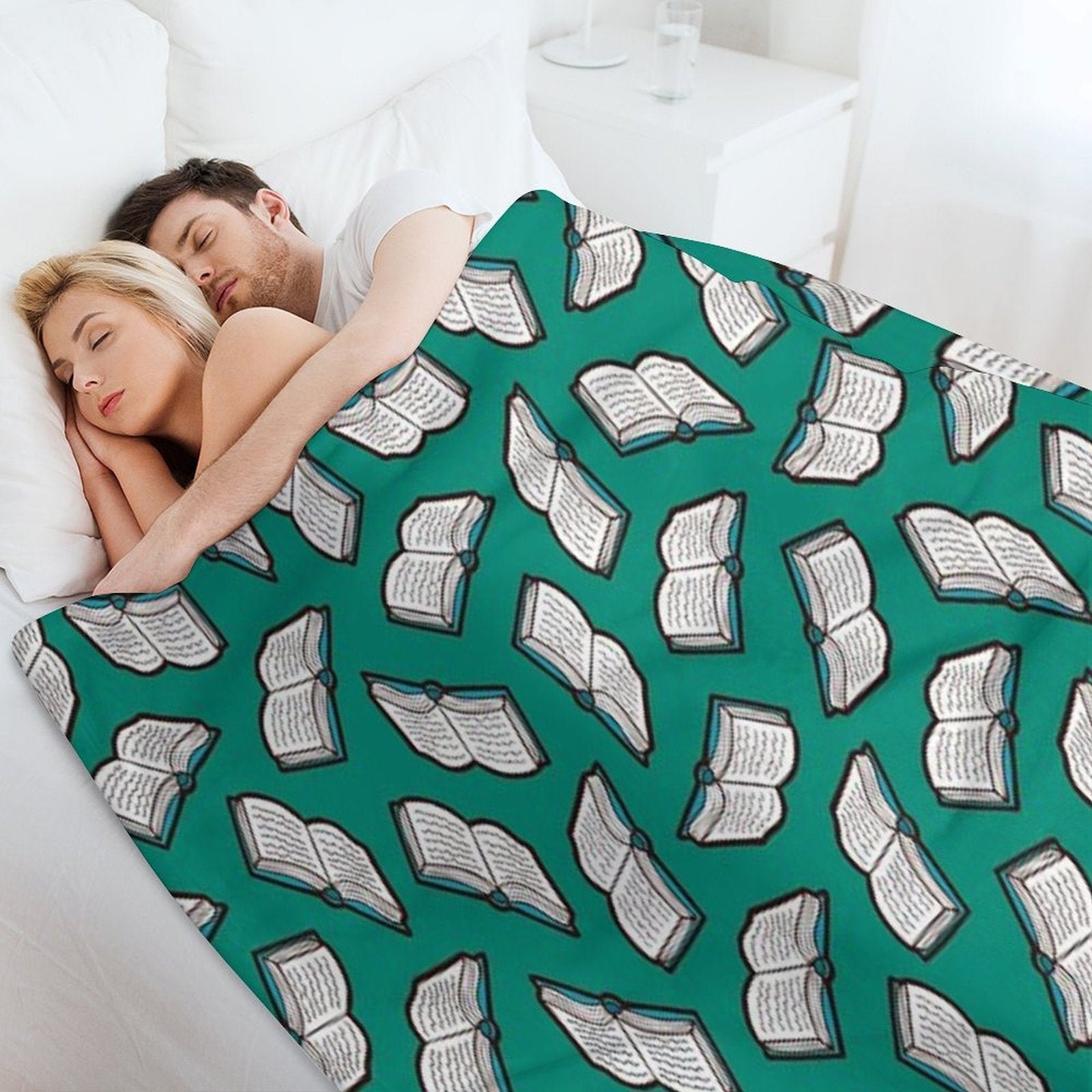Bookish Reading Pattern in Jade Sustainable Throw Blanket