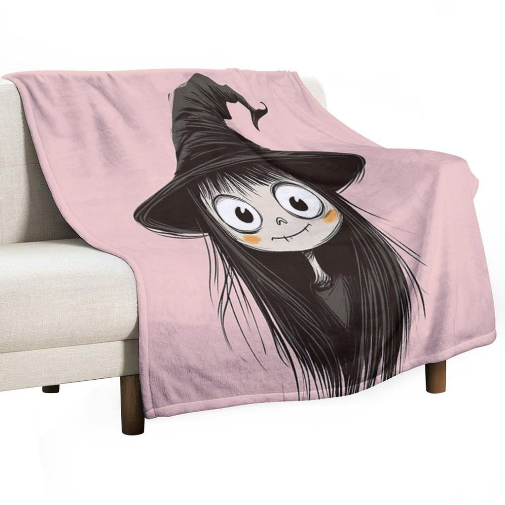 Spooky-Cute Witch in Sketch Style – Big Witch Hat & Big Eyes Travel-friendly Throw Blanket