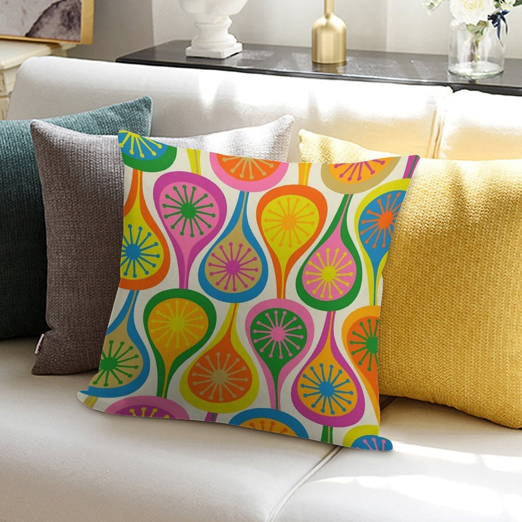 Colorful And Bright Mid Century Modern Atomic Drops Retro Pattern Soft Gift Ready Throw Pillow