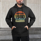 1980 40th Birthday Gift Vintage Retro Men Women 40 Years Old Medium-Weight Fabric Hoodie
