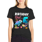Birthday Girls 5th Sea Turtle 5 Year Old Ocean Aquarium  Rolled Sleeves T-Shirt